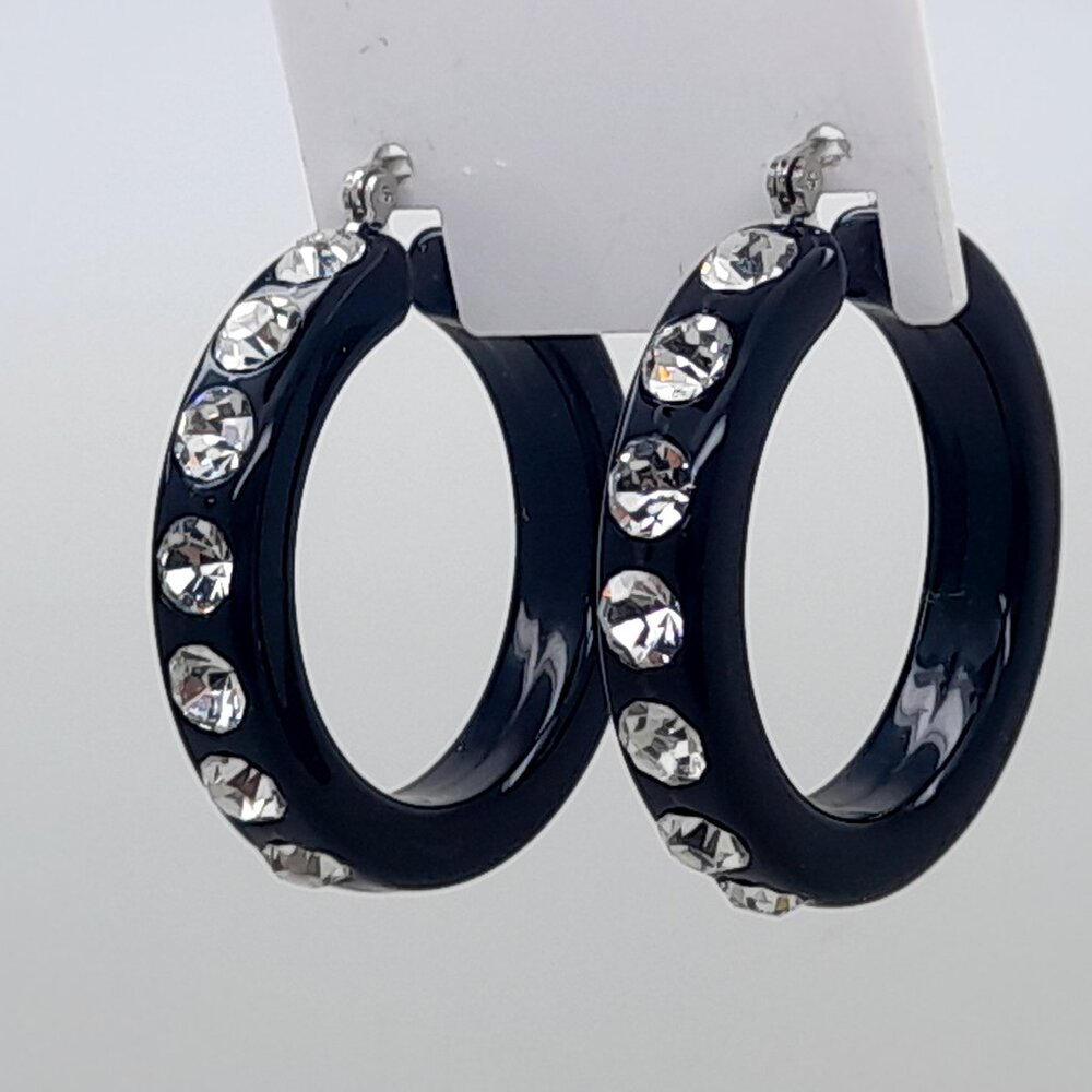 chunky black Lucite Acrylic wide1.5 Hoop clear color Latch Back Fashion Earrings